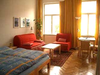 Wohn- und Schlafzimmer mit Doppelbett