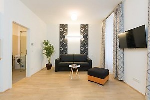 gemütliches Wohnzimmer mit Flat-TV in Fewo Wien 