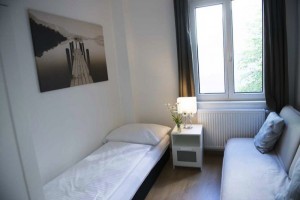 Einzelbett und Schlafsofa in der Unterkunft Wien 