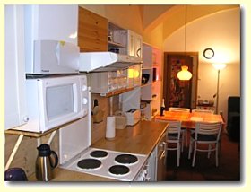 Küche mit Mikrowelle und 4 Plattenherd