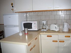 Küche mit 2 Platten Herd und Mikrowelle